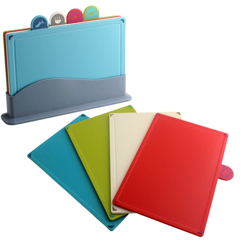Chopping Board Set of 4 pieces for Kitchen Color Coded with Stand