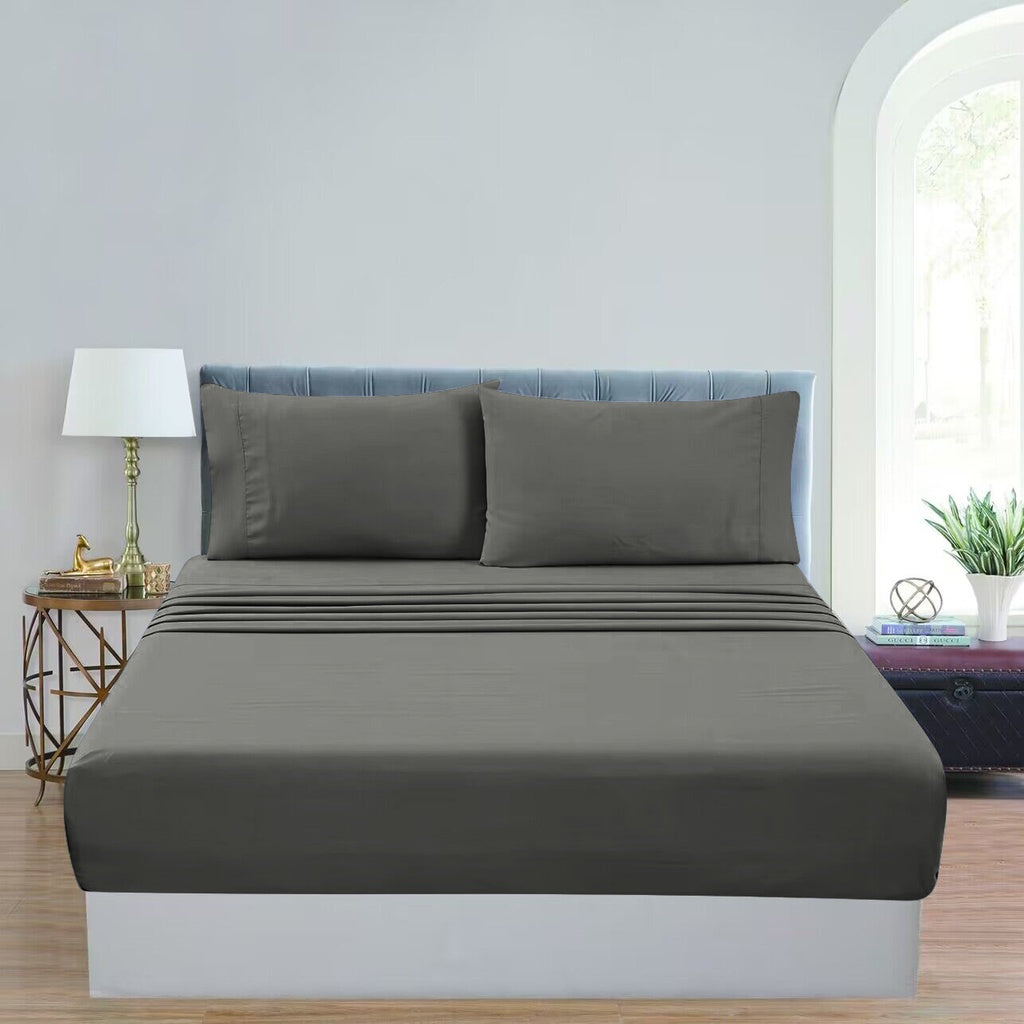 4 Pcs Bed Sheet Set 1000 Thread Count Ultra Soft Microfiber - King Single (Grey) GO-BS-112-XS