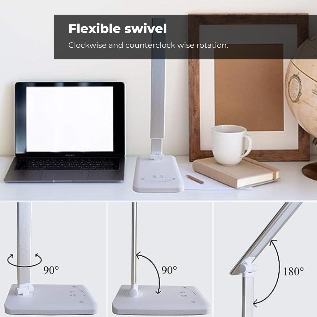 LED Desk Lamp with Wireless Charger & USB Charging Port with 5 Brightness Levels & 5 Lighting Modes (White)