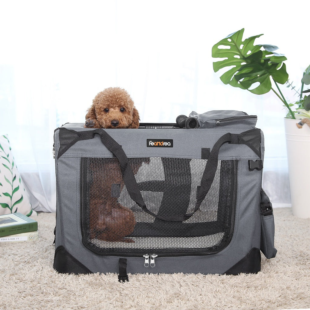 Dog Kennel Transport Box Folding Fabric Pet Carrier 60cm Grey