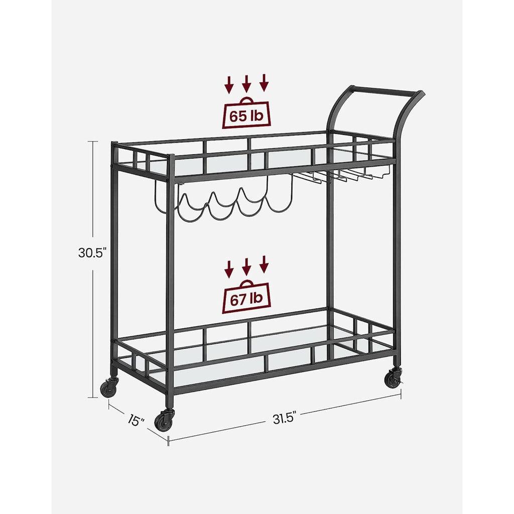 Bar Serving Wine Cart With Wheels And Wine Bottle Holders Black LRC090B62