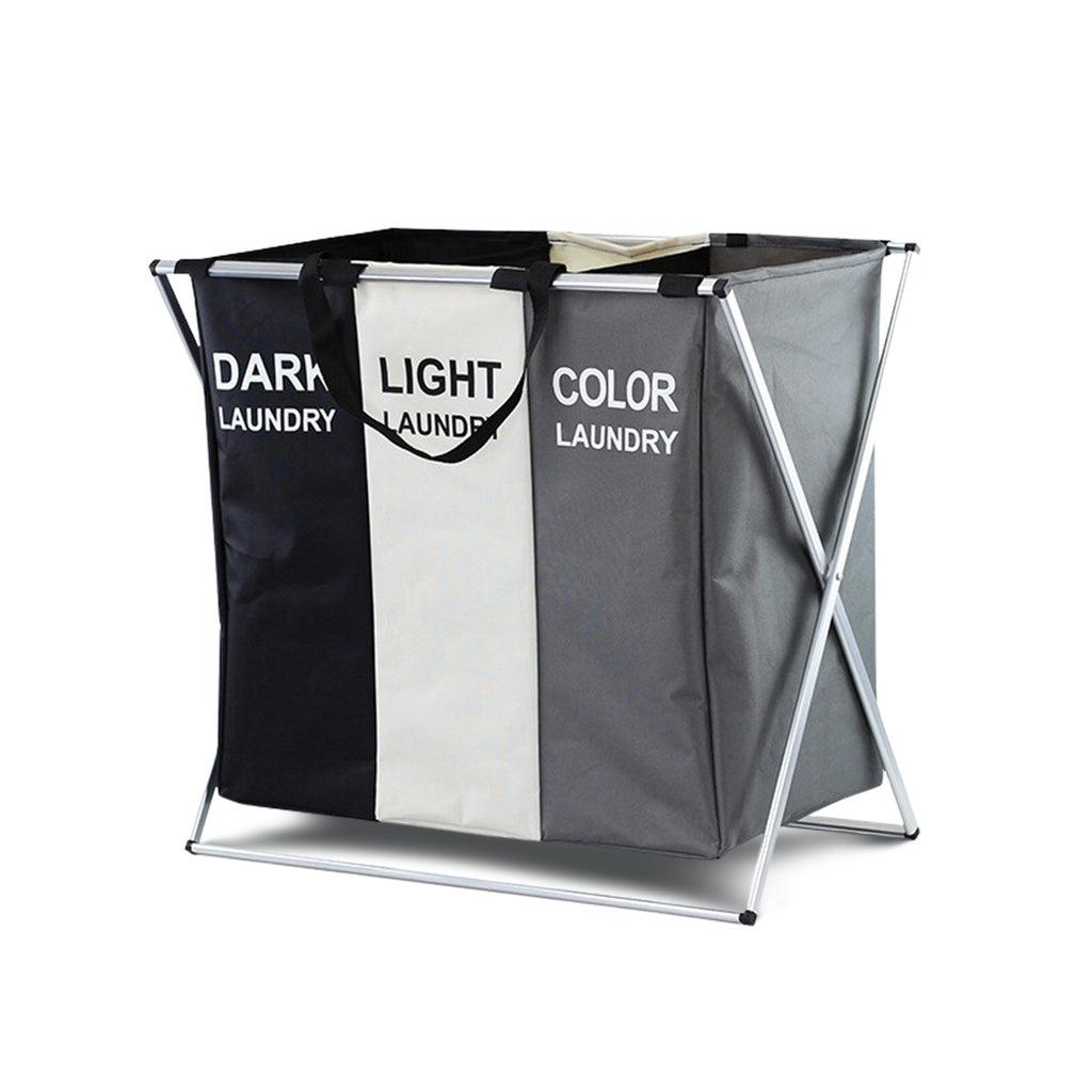 135L Foldable Laundry Cloth Hamper with 3 Sections White + Grey + Black