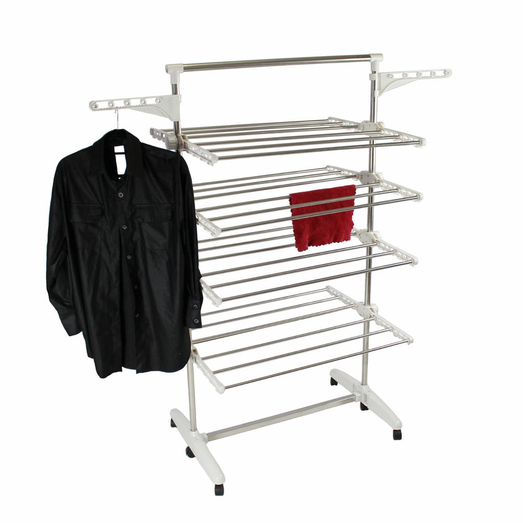 Laundry Drying Rack 4 Tier, Adjustable and Foldable Clothing Rack,  White