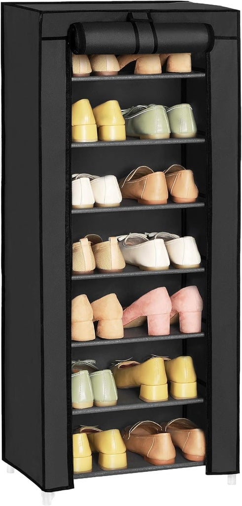 7 Tier Shoe Rack for 14-20 Pairs of Shoes with Nonwoven Fabric Cover Black RXJ024B02