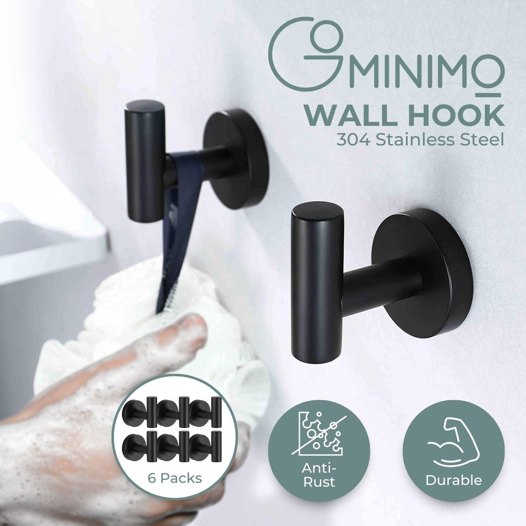 T-hook Stainless Steel Wall Hook 6pcs (Black)