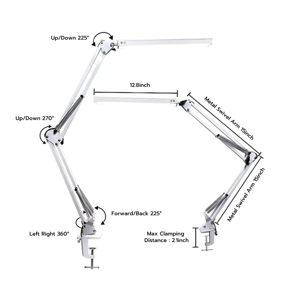 LED Swing Arm Desk Lamp with Clamp (White)