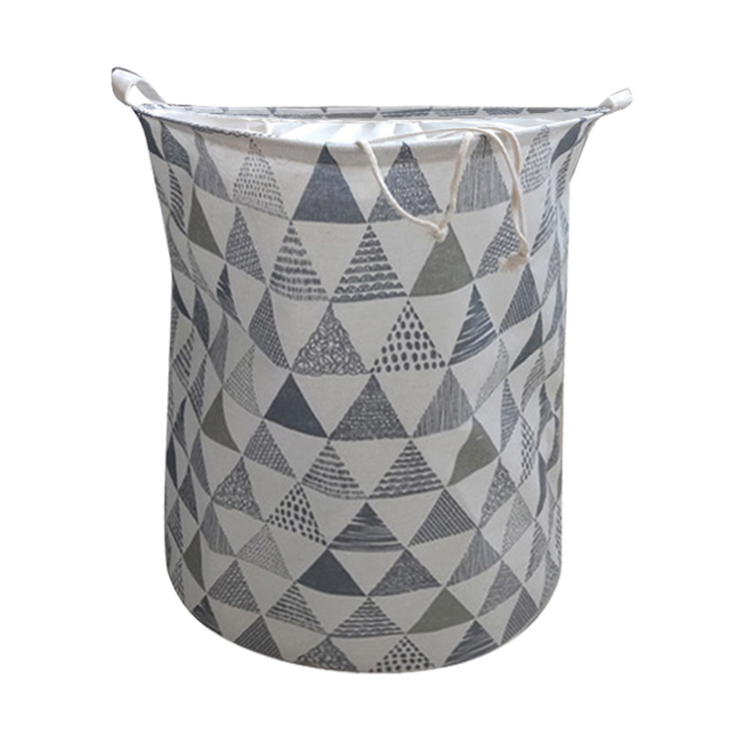 Laundry Basket Round Foldable with Cover Grey Triangle Design