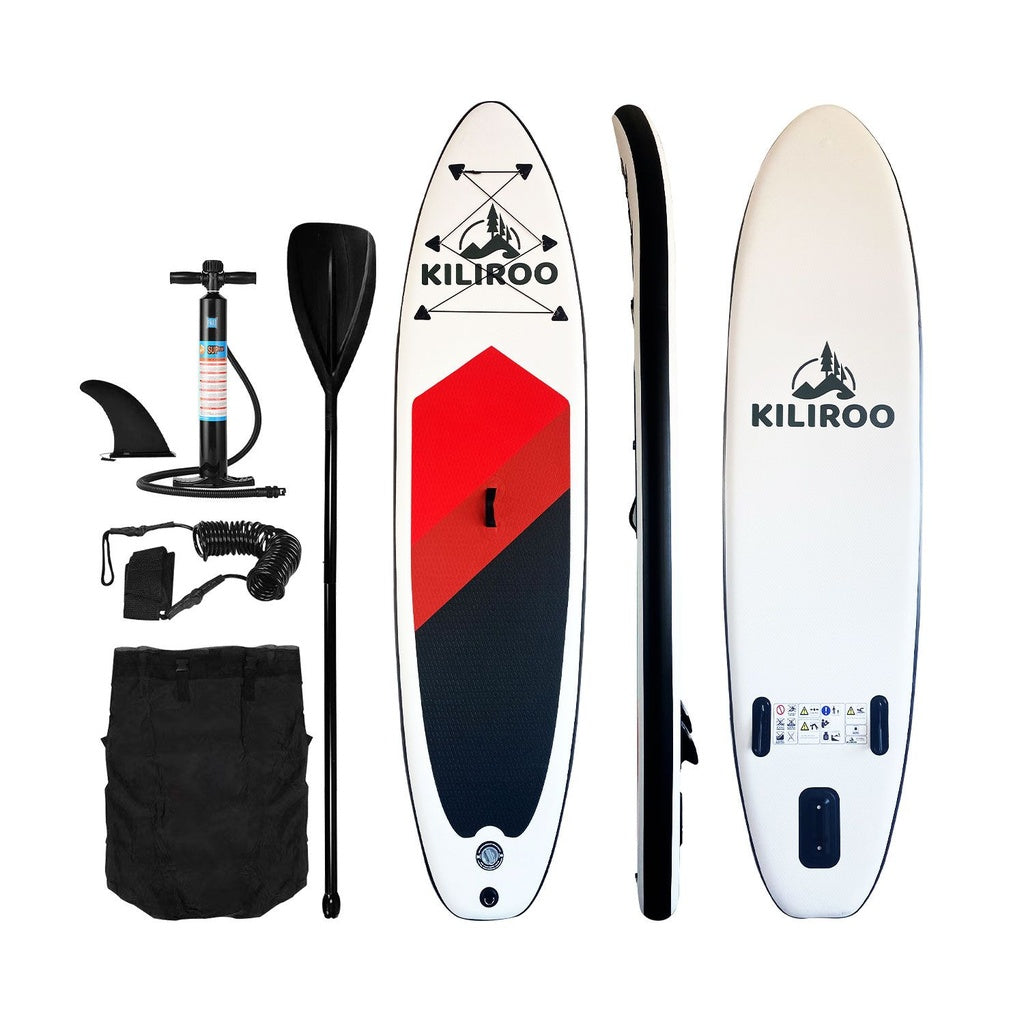 Inflatable Stand Up Paddle Board Balanced SUP Portable Ultralight, 10.5 x 2.5 x 0.5 ft, with EVA Anti-Slip Pad Red, Dark Red & Black