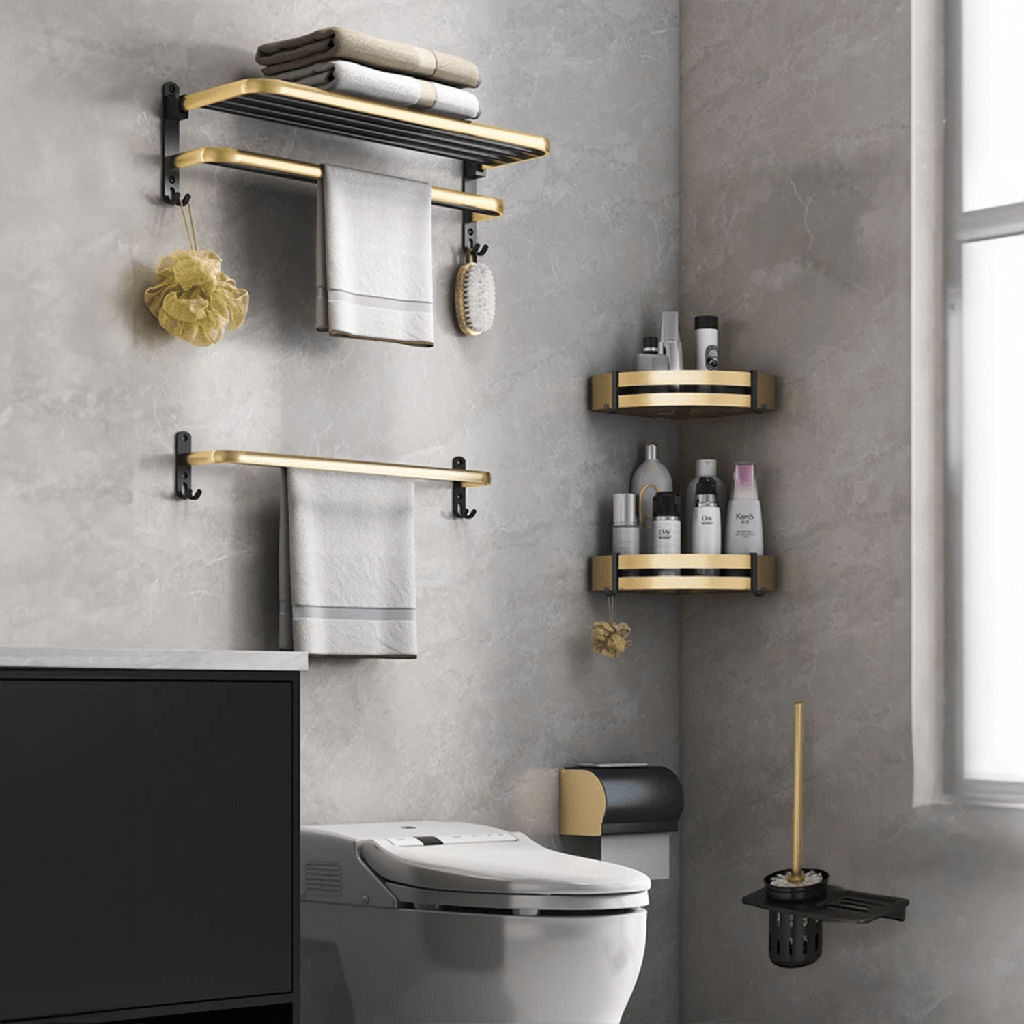 Gominimo Bathroom Wall Mount Black Gold Accessories Set (G)