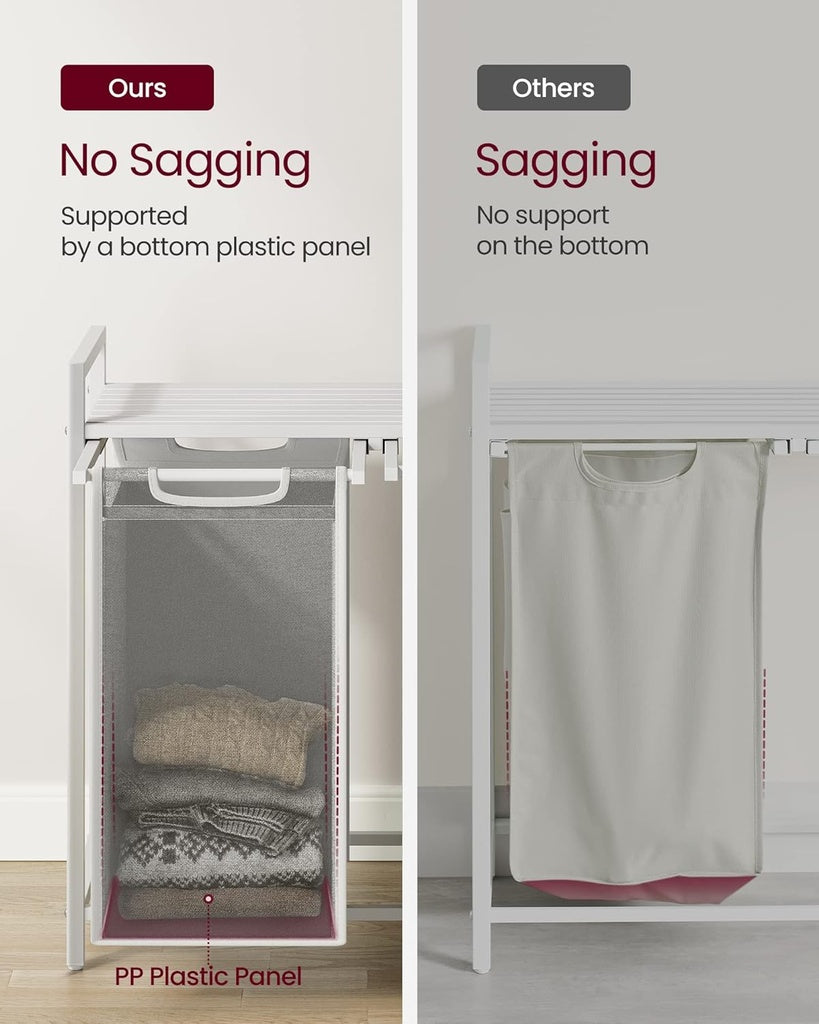 Laundry Hamper with Shelf and Pull-Out Bags 2 x 46L White