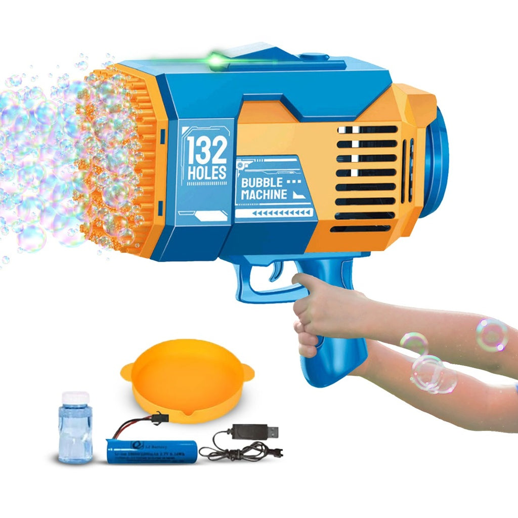 132 Holes Rechargeable Bubbles Machine Gun for Kids (Orange and Blue) GO-BMG-103-KBT