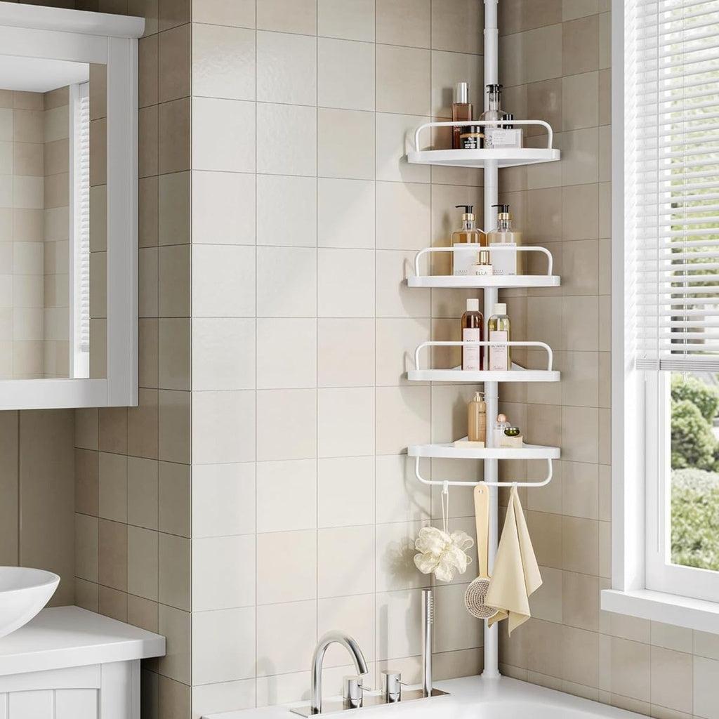 Adjustable Bathroom Corner Shelf with 4 Trays White