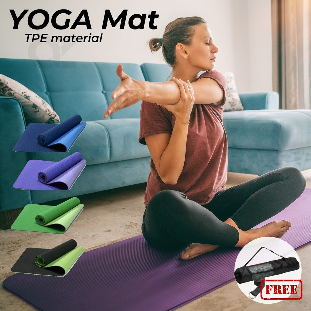 TPE Yoga Mat Dual Color (Lavender) with Yoga Bag and Strap