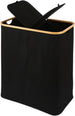 Folding Bamboo & Canvas Laundry Hamper with Double Lid Black