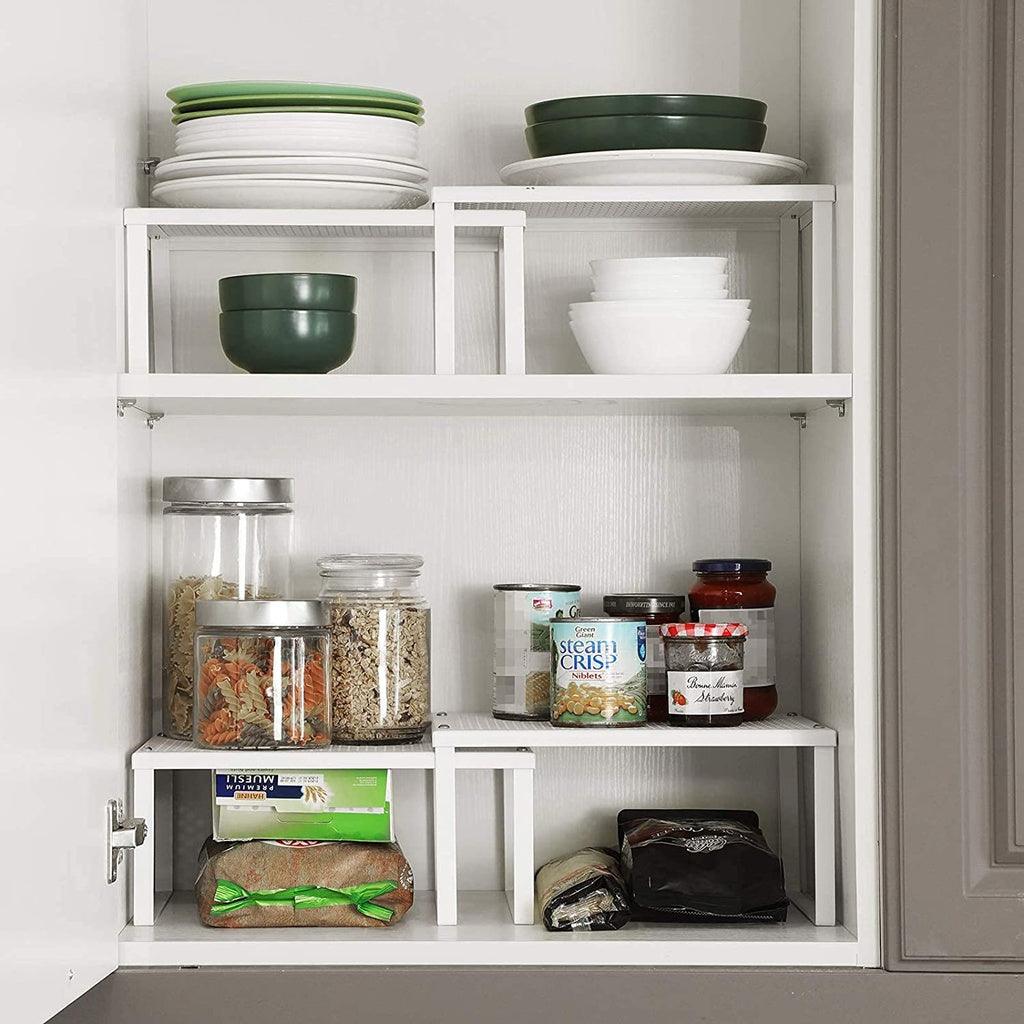 Cabinet Shelf Organizers Set of 4 Metal Kitchen Counter Shelves White