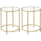 Round Side Tables Set of 2 Tempered Glass with Steel Frame Gold