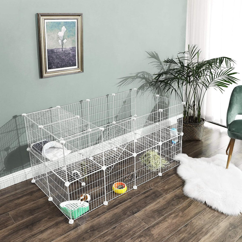 Metal Wire Two-Story Pet Playpen with Zip Ties White