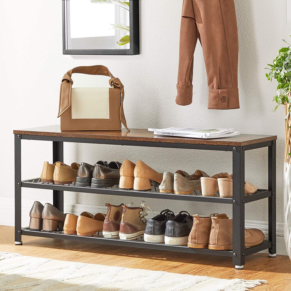 3 Tier Shoe Storage Bench 100cm Rustic Brown and Black