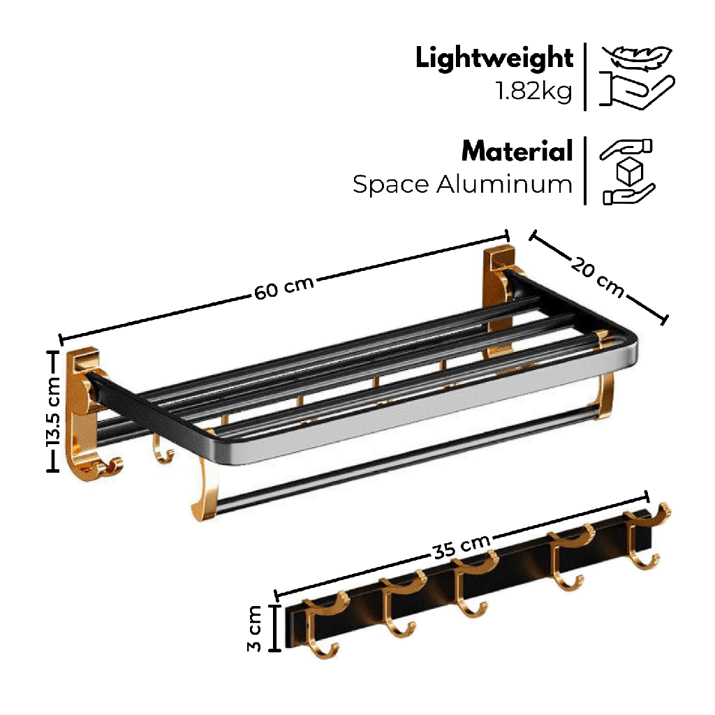 Gominimo Bathroom Wall Mount Black Gold Accessories Set (H)