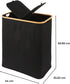 Folding Bamboo & Canvas Laundry Hamper with Double Lid Black