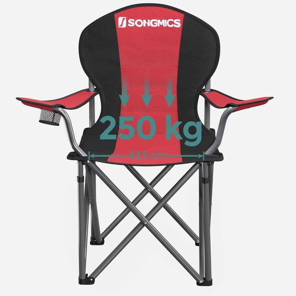 Folding Camping Chair with Bottle Holder Red and Black