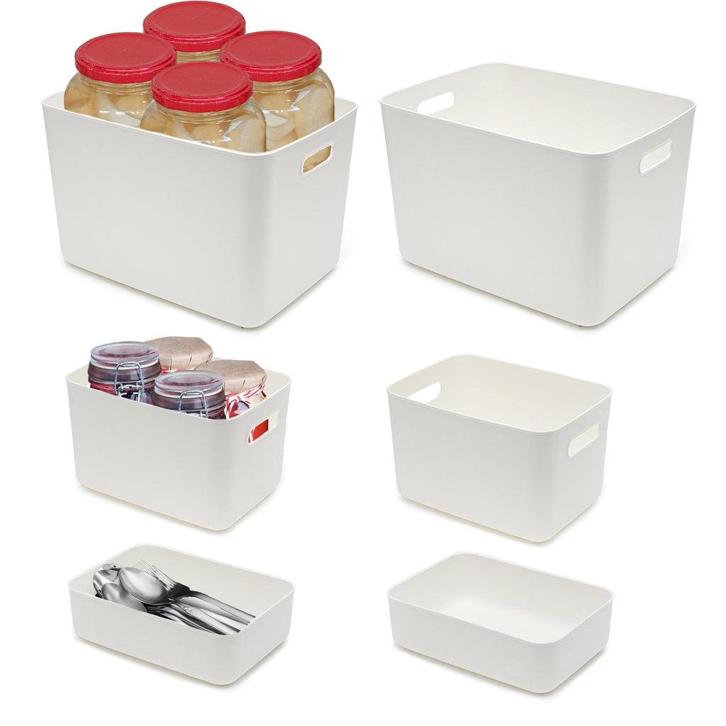 6 Pieces Plastic Storage Bins with 4 Lids （Beige）