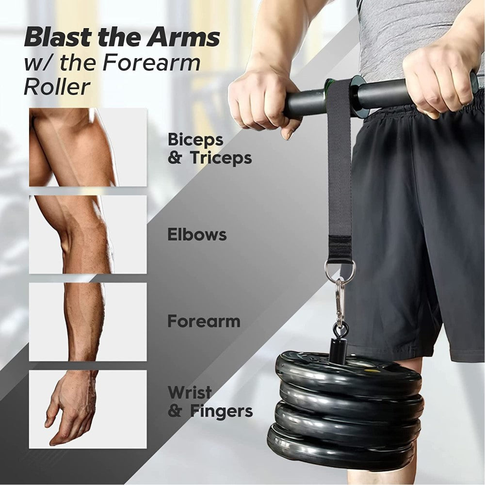 Wrist Roller Forearm with Soft Foam Grip Handles (Black)