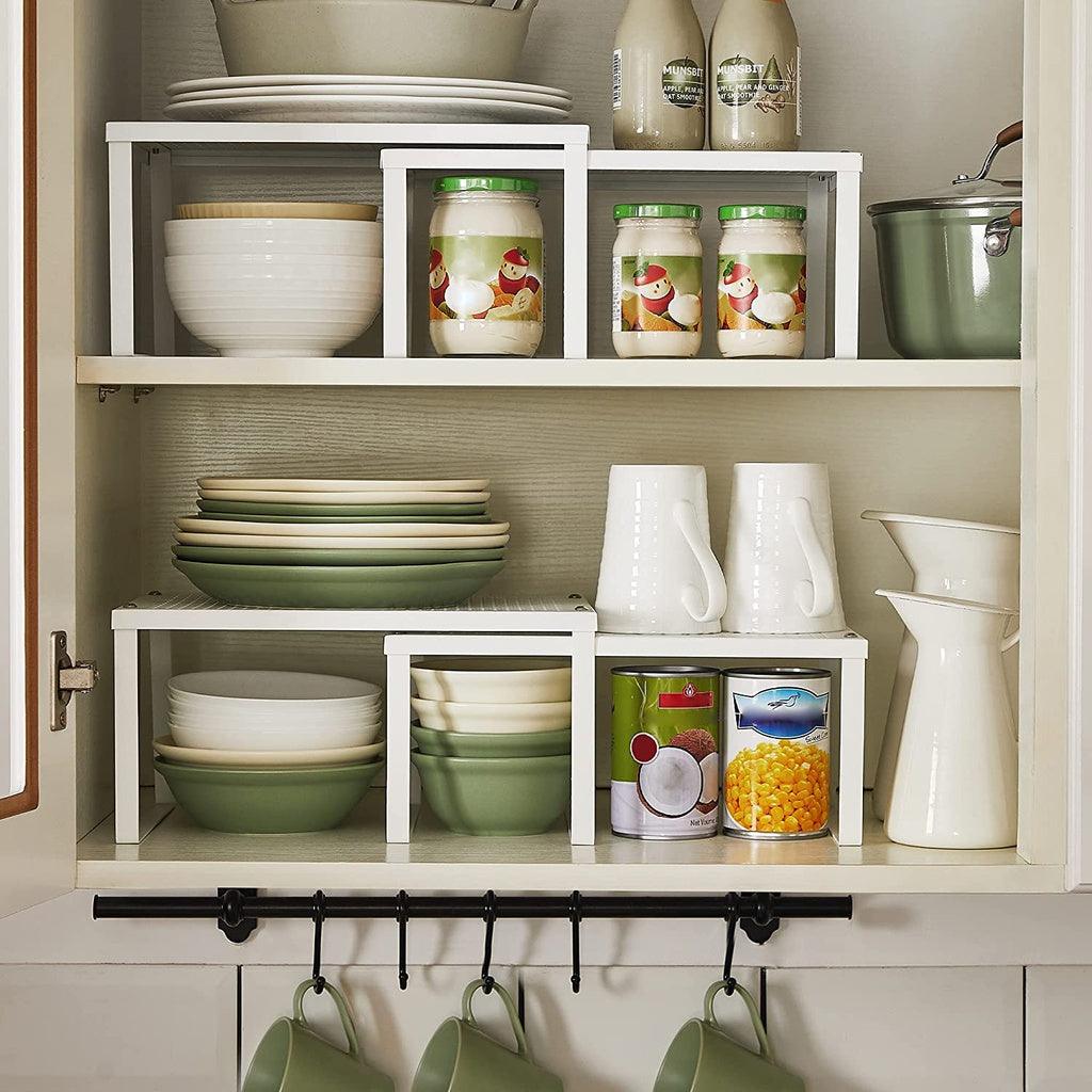 Cabinet Shelf Organizers Set of 4 Metal Kitchen Counter Shelves White