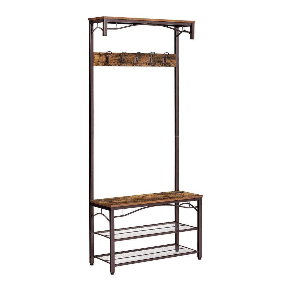 ALINRU Coat Rack 3-in-1 Hall Tree Rustic Brown and Bronze