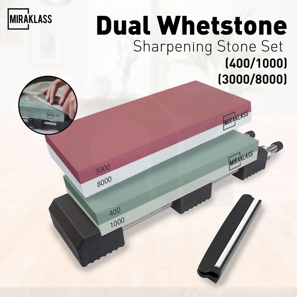 Dual Sharpening Premium Whetstone Knife Waterstone Grind Knife Sharpener Grit Set (400/1000+3000/8000 Grit)