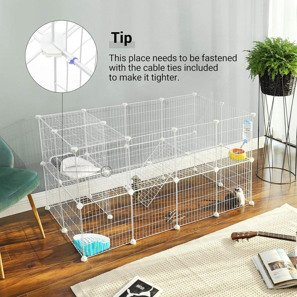 Metal Wire Two-Story Pet Playpen with Zip Ties White