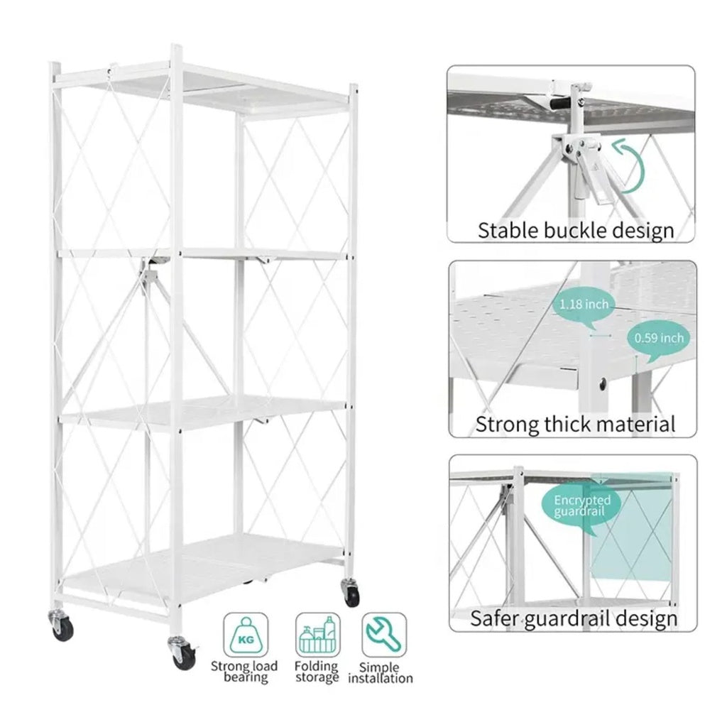 Foldable Storage Shelf 4 Tier (White)