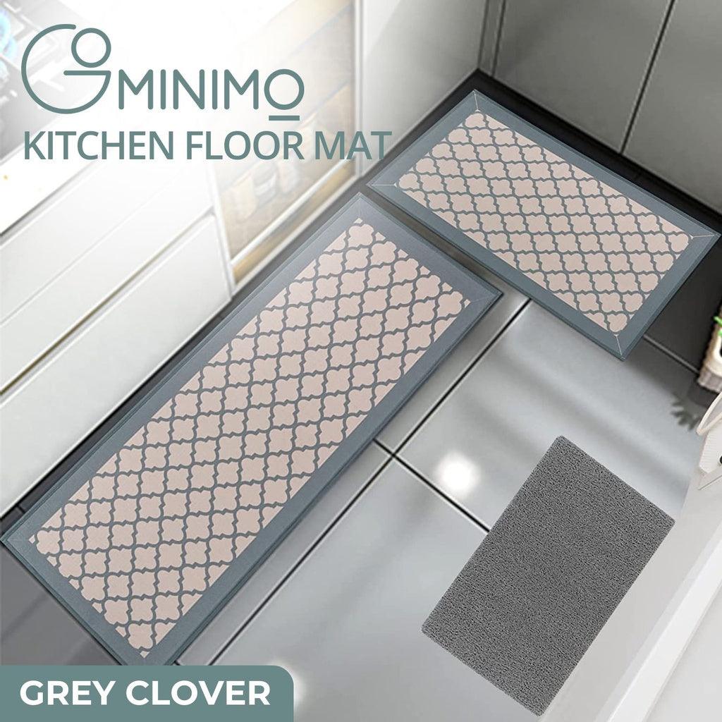 2 PCS Washable Non Slip Absorbent Kitchen Floor Mat (44x80+44x120cm, Grey Lucky Clover)