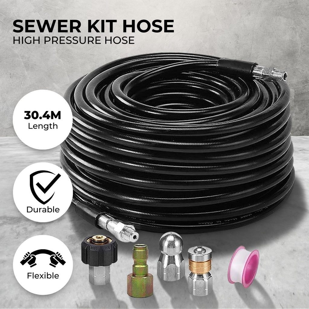 High Pressure Washer Black Hose with M22 Coupling and Rotating Nozzle (30.5M/100FT)