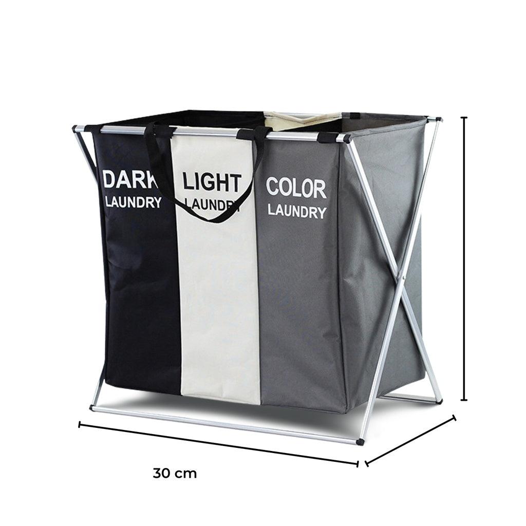 135L Foldable Laundry Cloth Hamper with 3 Sections White + Grey + Black