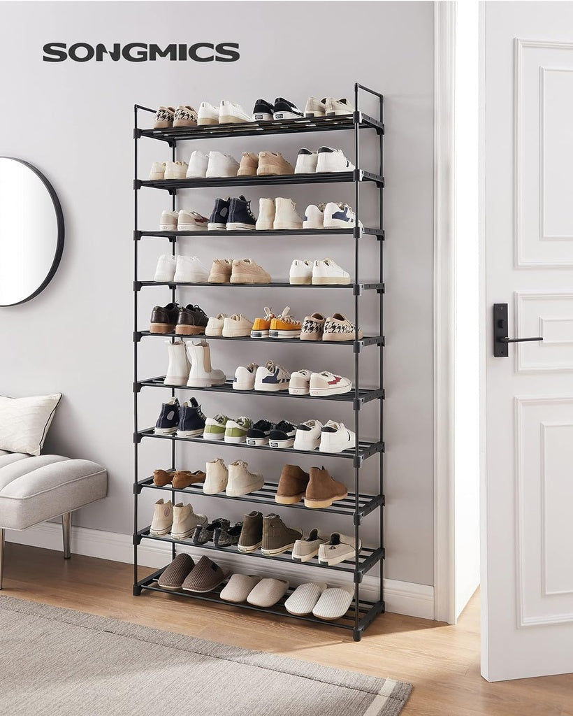 10 Tier Metal Shoe Rack for 50 Pairs of Shoes Black