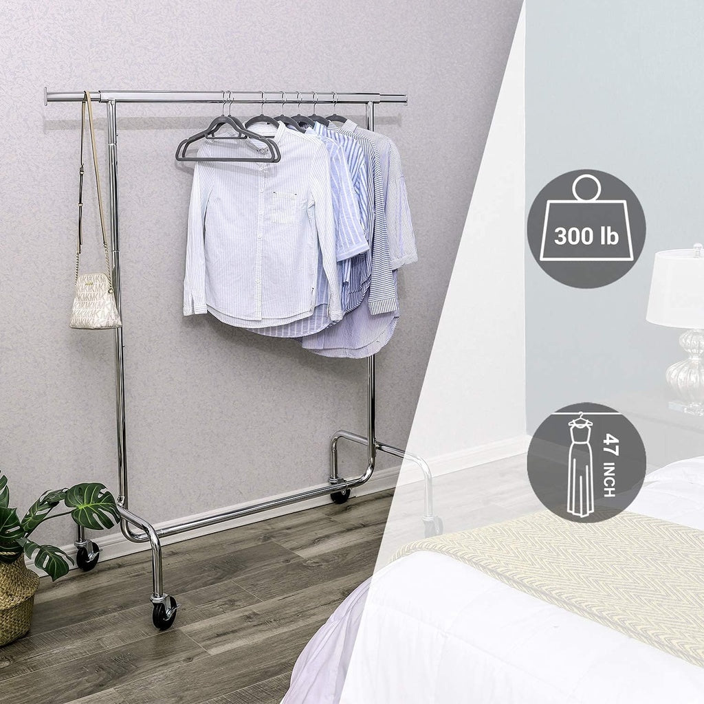 Heavy Duty Clothes Rack on Wheels Metal Chrome Extendable