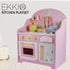 Wooden Kitchen Playset for Kids with Clock (Japanese Style Kitchen Set, Pink) EK-KP-109-MS