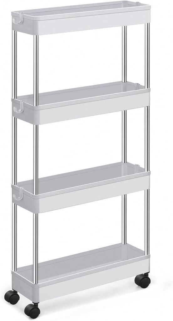 4-Tier Slide Out Slim Rolling Storage Cart White