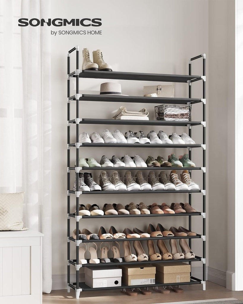 10 Tier Metal Shoe Rack Non-Woven Fabric Shelves Holds up to 50 Pairs Black