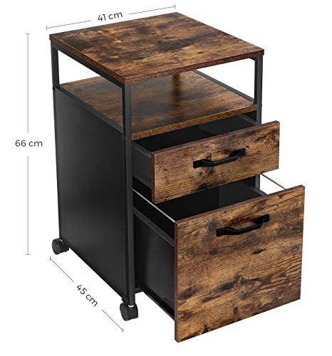 2 Drawer File Cabinet with Open Compartments and Wheels