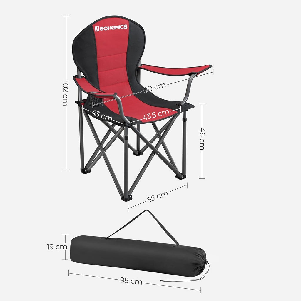 Folding Camping Chair with Bottle Holder Red and Black