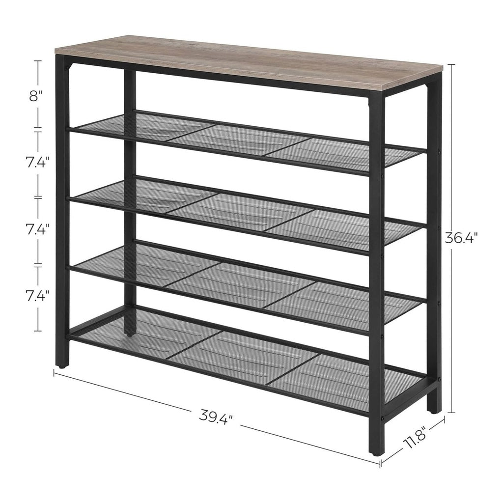 INDESTIC Shoe Rack Organizer with 4 Mesh Shelves Industrial Greige and Black LBS015B02