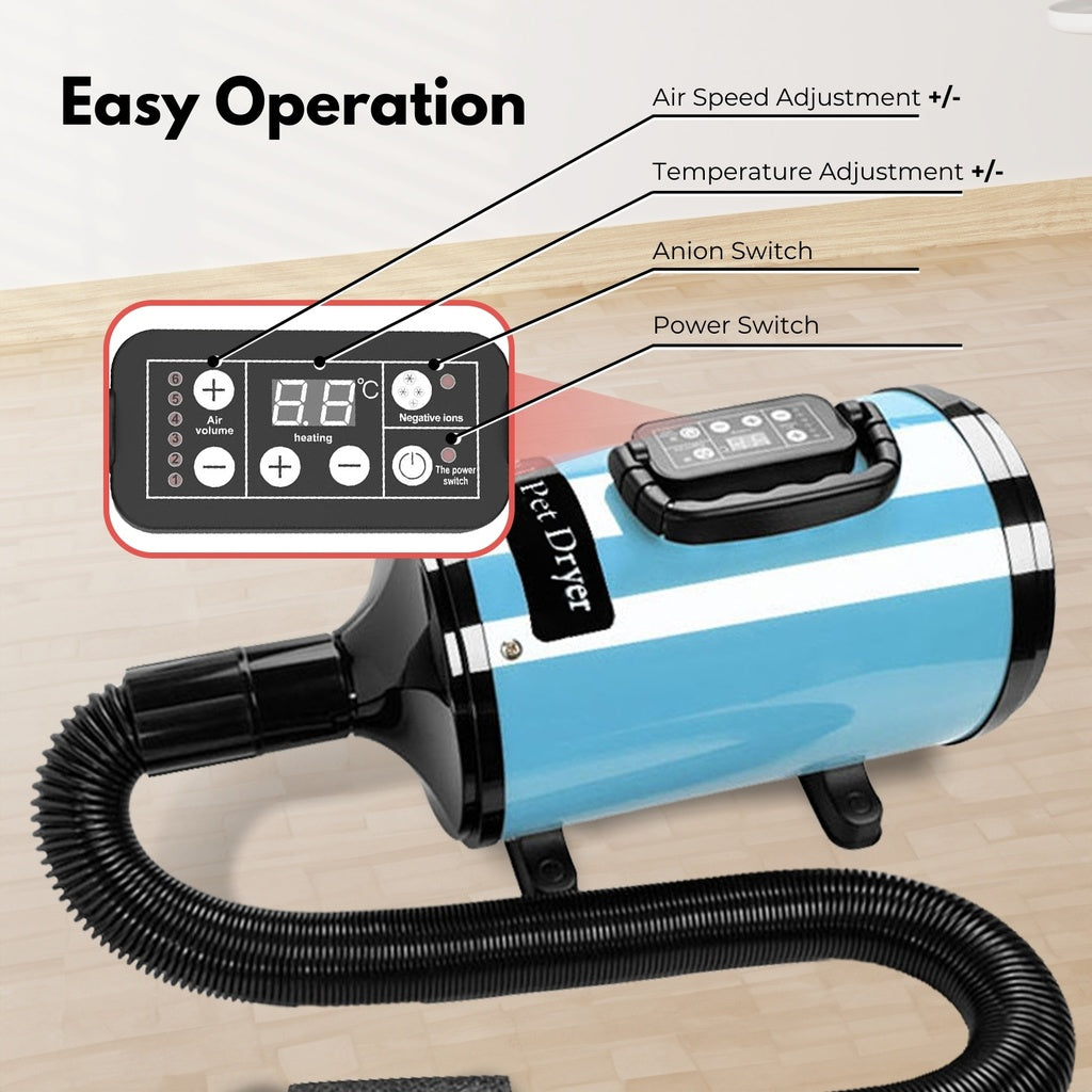 Pet Hair Dryer LCD Blue