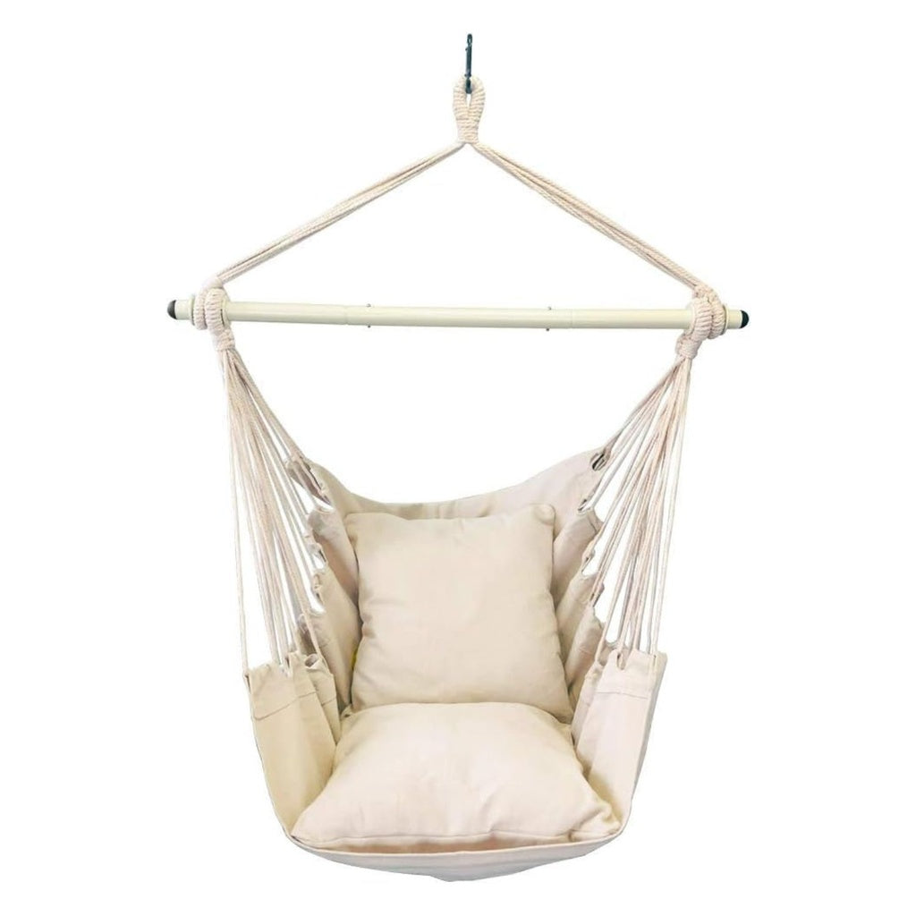 Hammock Chair Swing with Cushion and Pillow Weather-Resistant, Easy Assembly, 360° Rotation, Sturdy, Beige