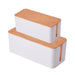 Set of Two Cable Management Box with Wood Pattern Lid, White