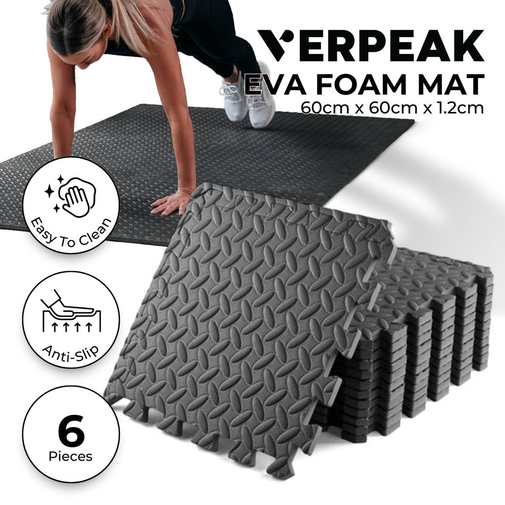 Puzzle Gym Mat EVA Interlocking Foam Tiles with Border (Black) VP-GMT-100-LMJ