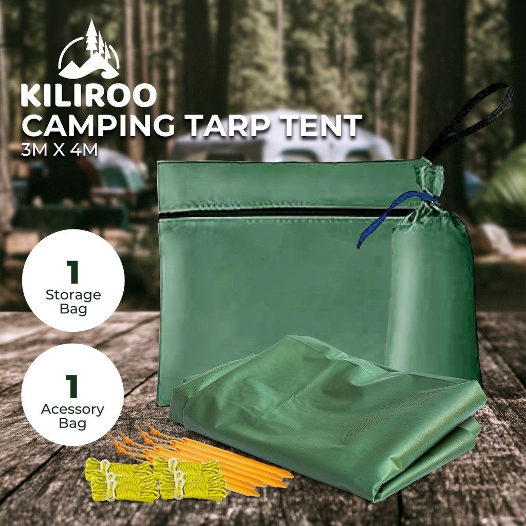 3X4m Large Waterproof Camping Tarp Tent (Forest Green)