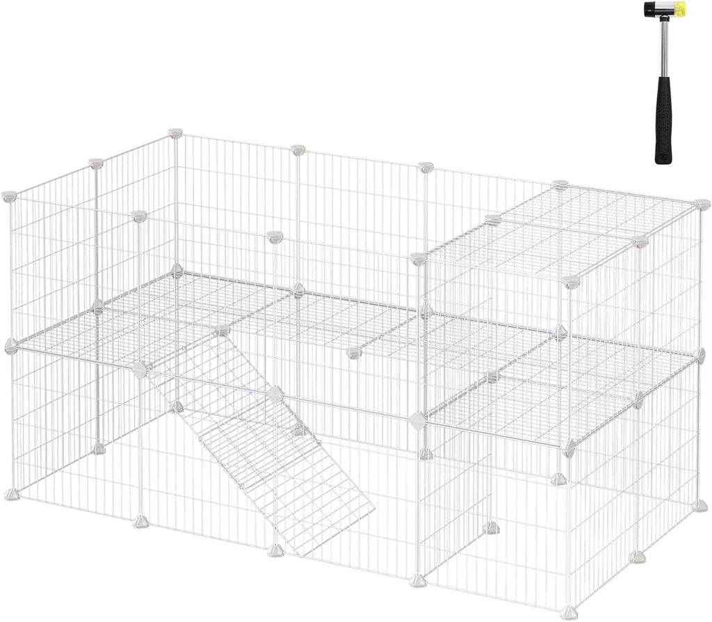 Metal Wire Two-Story Pet Playpen with Zip Ties White