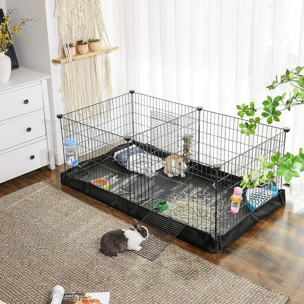 3 Doors Pet Playpen with Divider Panel and Floor Mat Black